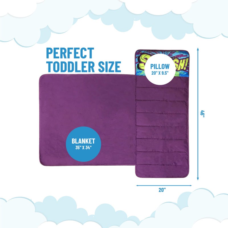 Jay Franco Kids Nap Mat Cartoon Embedded Pillow & Blanket â€“ Soft 46"x20"Microfiber Sleeping Bag with Name Tag & Handle for School, Travel, Sleepover, Green - Hulk - Image 2